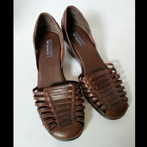 Dockers Woven Leather Wedge Sandals DKANAK sz 9.5M